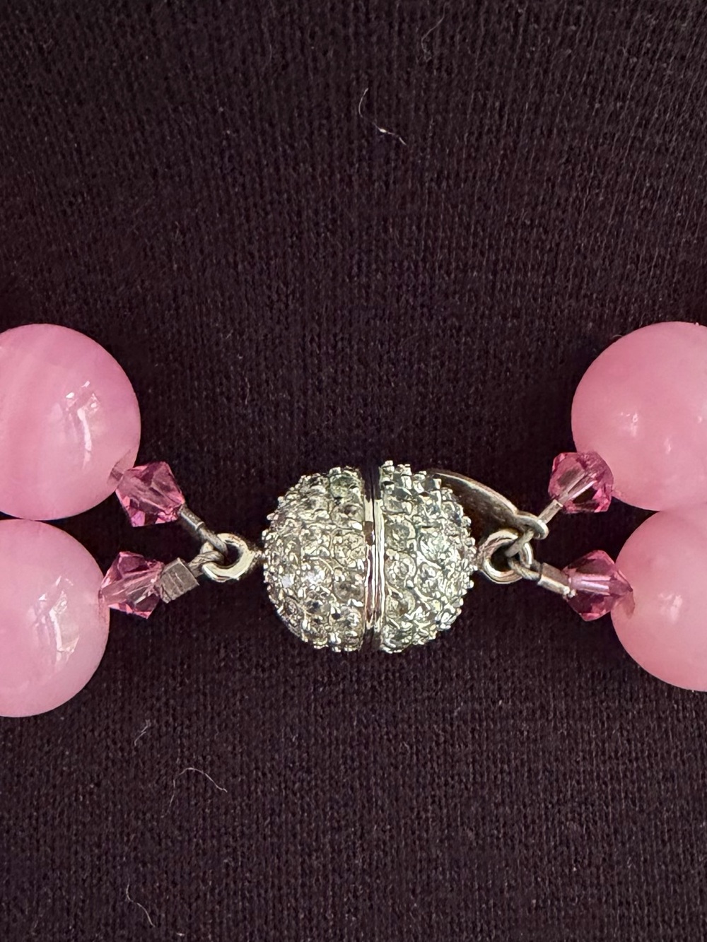 KEP Designs Double Strand Pink Beads Choker Necklace Rhinestone Screw Clasp - Picture 4 of 6